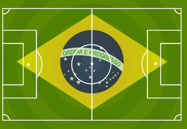 Bandeira do Brasil em um campo de futebol simbolizando a Copa do Brasil